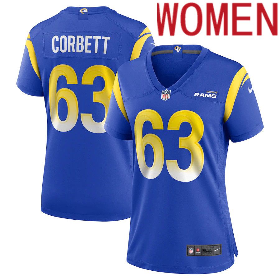 Cheap Women Los Angeles Rams 63 Austin Corbett Nike Royal Game NFL Jersey